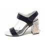 Women's sandals made of genuine leather in dark blue color with marble heel 21269