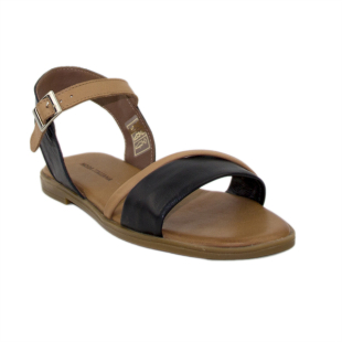 Women's casual low sandals genuine leather in brown and black ARABIKA01BLACK