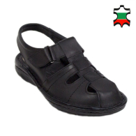 Men's black leather sandals with velcro fasterning 19254