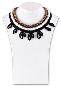 Small black wool leaves and gold pearls necklace Dannyra Jewels 	 Small black wool leaves and gold pearls necklace 