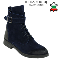 Women's blue suede leather boots with warm lining 32208