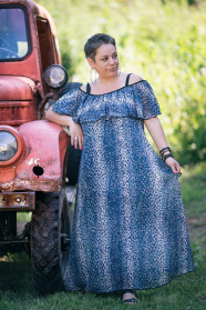 Синя макси рокля от шифон на цветя Ilina