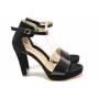 Women's high-heeled sandals with closed heel made of natural suede and lacquer in black color with anatomical insole 21265