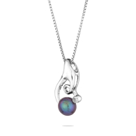 Silver necklace with zircon and freshwater black pearl IP1072B Swan