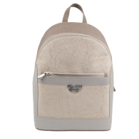 Women's backpack bag with front zipper with beige pattern of flowers 850-102