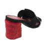 Women's black suede and patent leather flip-flops with fur heels