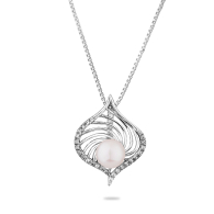 Colie dn argint frunze cu perla alba de apa dulce si zircone SP0471 Swan