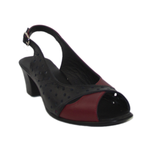 Sandale de damă cu toc mic în visiniu și negru 733BLACKRED