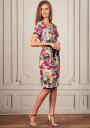 Ladies elegant linen floral dress with black belt multicolored Avangard 
