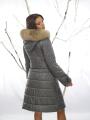 Women's long black jacket with natural collar 11917L-P3