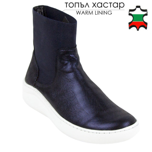 Ghete dama din piele naturala albastra cu elastice 32818