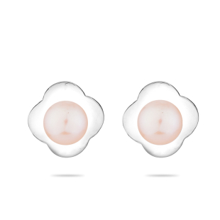 Silver flower earrings with pink freshwater pearl GE014R Swan