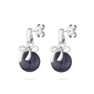 Silver earrings with natural black pearl and ribbon LA875EB Swan