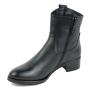 Women's black leather boots with zipper and decoration