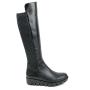 Women's black leather high boots with stretch on back