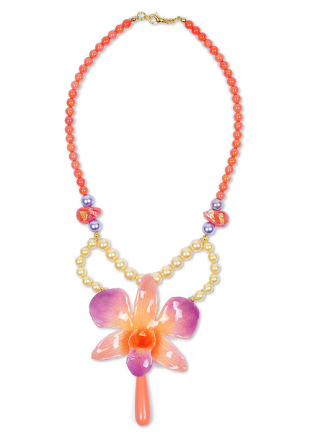 Колие с естествена орхидея, корали, стъклени мъниста и перли Майорка Coral Beauty Dannyra Jewels