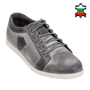 Men's grey leather shoes 33706