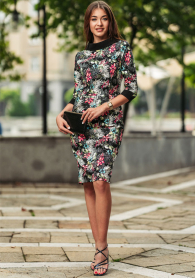 Women dress in color pattern with scarf collar Avangard