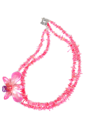 Колие от 2 реда корали и естествена орхидея Dannyra Jewels