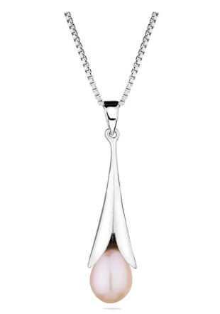 Women's Silver Necklace with Pink Pearl and Drop Pendant IEP0342P