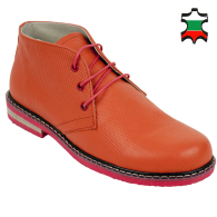 Women's nappa leather boots in orange colour with squares
