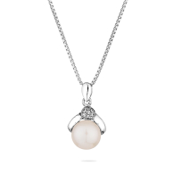 Сребърно колие с цирокиний и сладководна бяла перла IP0663W Swan