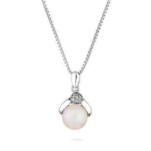 Сребърно колие с цирокиний и сладководна бяла перла IP0663W Swan