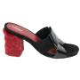 Women's black suede and patent leather flip-flops with fur heels