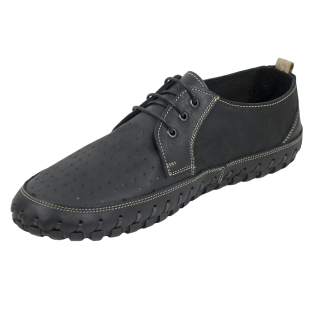 Men's black nubuck leather loafers with perforation