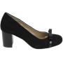 Women's elegant black suede leather shoes decorated with ribbons