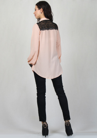Elegant light peach shirt with black lace BF RUMENA
