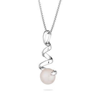 Silver necklace spiral with freshwater white pearl IP1076W Swan