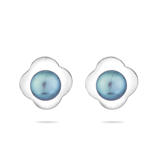 Silver flower earrings with black freshwater pearl GE014B Swan