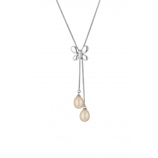 Silver necklace with natural white pearls CAA040 Swan