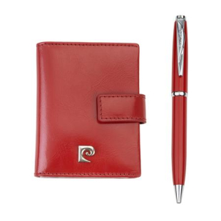 Luxury set in red leather of document case and pen PCS-021