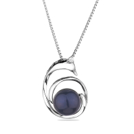 Silver necklace with natural black pearl and zircons CAA074B Swan