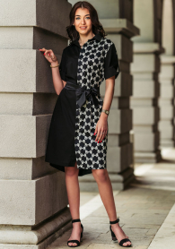 Two-tone dress with black and satin belt Avangard