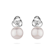 Silver earrings flower with natural white pearl and zirons LAROSE Swan
