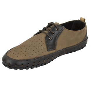 Men's petrol colour nubuck leather loafers with perforation