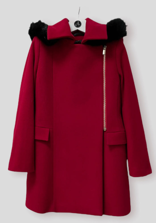 Women's wool coat with a hood in red 12103-602