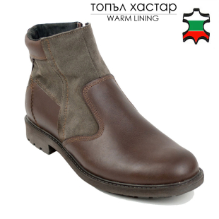 Men's brown leather boots combined with suede leather