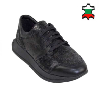 Women's black sneakers made of genuine leather with shiny brocade 21226