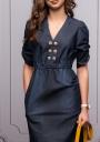 Women's denim dress in a figure neckline and buttons Avangrard