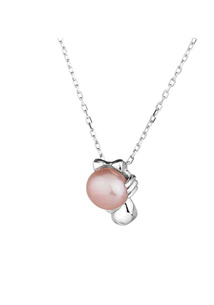 Ladies Silver Necklace with Pink Freshwater Pearl LA691NP