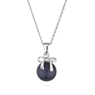 Silver necklace with natural black pearl and ribbon LA875NB Swan