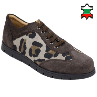 Women's leather nubuck shoes with leopard print suede
