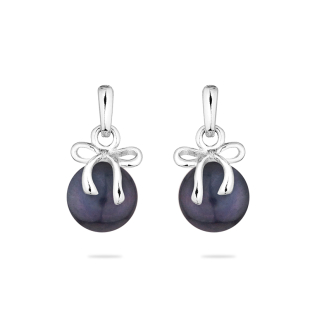 Silver earrings with natural black pearl and ribbon LA875EB Swan