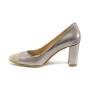 Elegant women's high-heeled shoes made of genuine leather in silver and beige lacquer 21190