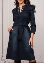 Elegant denim dress with open neckline and belt Avangard