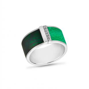 Silver ring hand drawn in green colours and zircons PJ879R Swan